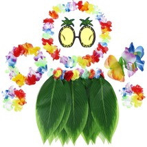 7 Piece Boys Girls Hawaiian Flower Leaf Grass Hula Skirt Hairclip Sung - £22.44 GBP