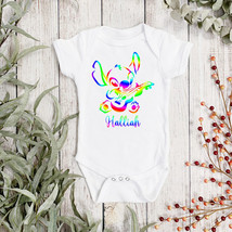 DISNEY STITCH Rainbow Line Art Personalised Baby Vest -Disney Sleepsuit Babygrow - $10.59