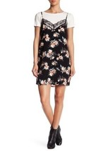 Socialite Lace Trim Black Floral Twofer Dress Black Size L - £6.96 GBP