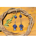 Sodalite Mushroom Earrings Sterling Silver Dangle Earrings for Energy He... - $24.69 CAD
