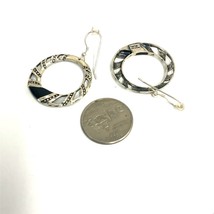 Vtg Sterling Sign SC Silver Cloud Navajo Inlay Black Onyx Circle Dangle Earrings - £43.02 GBP