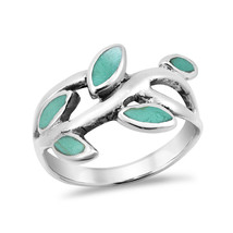 Olive Branch Leaves Wrap Reconstructed Green Turquoise Sterling Silver Ring-10 - £12.60 GBP