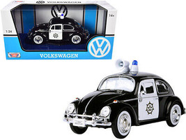1966 Volkswagen Beetle Police Car Black White 1/24 Diecast Car Motormax - £33.58 GBP