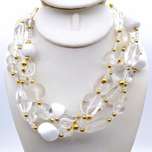Liz Claiborne Lucite Beaded Necklace Multi Strand Choker, Clear Frosted White - £48.72 GBP