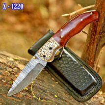 Handmade Damascus Folding Blade Pocket Knife Tactical -Skinner With Sheath - $27.72