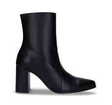 Womens heeled ankle boots vegan pointed toe zipper made from black apple... - $148.91