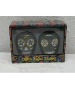 Day of the Dead Salt and Pepper Shaker set NIB Skulls are Dark Grey - $17.58 CAD