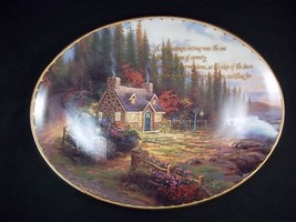Thomas Kinkade oval porcelain collector plate Pine Cove Cottage gold rim 9x7&quot; - £10.35 GBP