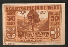 RARE Austria Front Notgeld Stadtgemeinde IMST 50 heller 1921 3 Auflage D... - £30.85 GBP