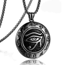 Mens Black Egypt Eye of Horus Pendant Necklace Protection Jewelry Chain 24&quot; Gift - £13.44 GBP