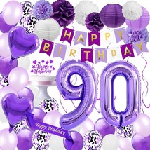 Purple 90Th Birthday Decorations Set Happy Birthday Banner Sash And Cake Topper  - £26.83 GBP