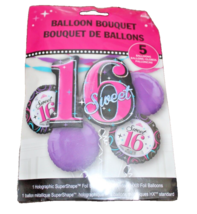 Sweet Sixteen 16th Birthday 5 Balloon Bouquet Girl&#39;s Birthday Party Supp... - $6.76
