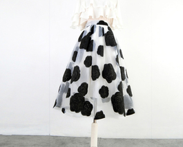 White Black Flower Modi Skirt Outfit Summer High Waist Organza Party Midi Skirts image 6