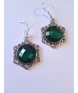 Victorian Emerald green Silver earrings jewelry set dark green set earri... - $47.88 CAD