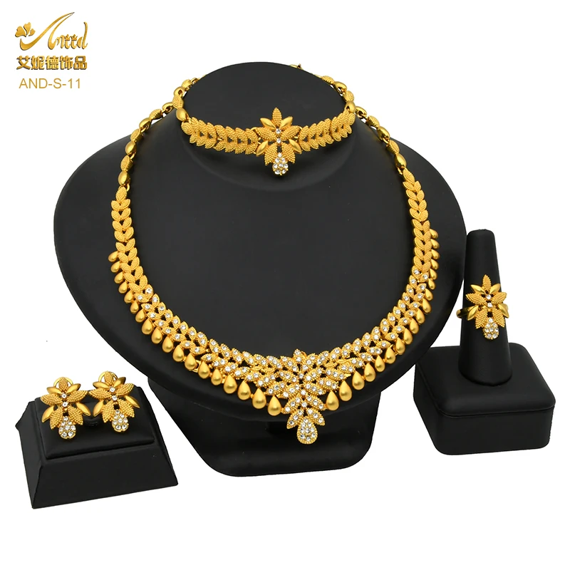 African Jewelry Set Big Necklace Dubai Ethiopian Earring Bracelet For Women Brid - £24.15 GBP