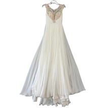 MacDuggal Women Dress Size 0 White Maxi Gown Elegant Chiffon Beaded A-Line Zip - £70.96 GBP