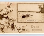 RPPC Canoe on Lake Easter Greeting From Barron Wisconsin WI 1910 Postcar... - £6.95 GBP