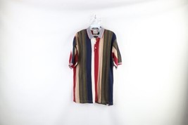 Vintage 90s Streetwear Mens Medium Faded Rainbow Striped Collared Polo S... - $39.55