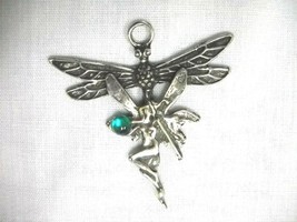 Dragonfly &amp; Classic Fairy Green Crystal Gem Usa Pewter Pendant Adj Necklace - £6.68 GBP