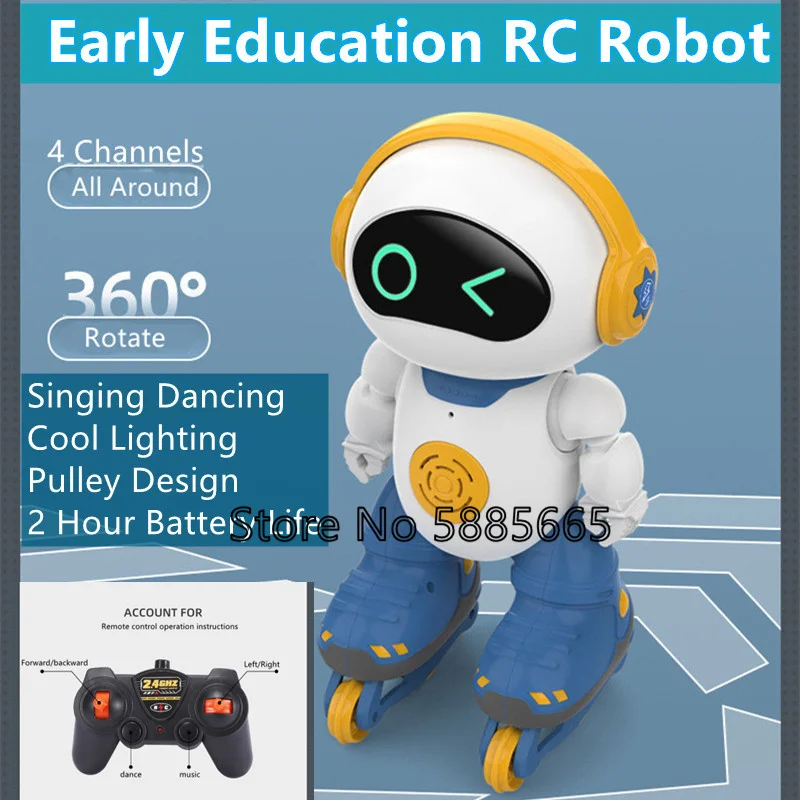 Mote control robot early education singing dancing cool light 360 rotation children boy thumb200