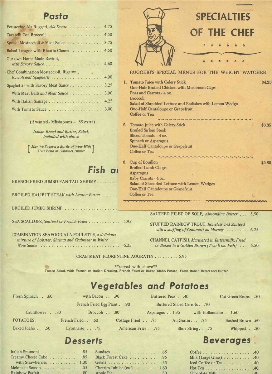Ruggeri's Famous Foods Menu The Hill St Louis Missouri 1960's Yogi ...