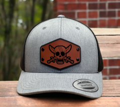 One Piece Anime Skull Pirate Flag Shanks Trucker Hat Cap with Wood Leather Patch - $23.99