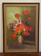 Vtg. Oil Painting on Board  Red Roses Framed Hong Kong  Artist SGD.  24&quot; x 34&quot; - £124.66 GBP