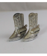 Vintage The Ozarks Silver Cowboy Boots Souvenir 2&quot; Salt &amp; Pepper Shakers - $13.80 CAD