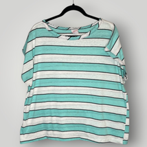 Vintage Allana 1990s Plus Sized Striped Teal White Short Sleeved Top 2x G - $24.19