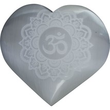 Kheops International White Selenite Heart - Om Lotus 2.75 inch - £15.95 GBP