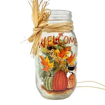 Fall Mason Jar Light 7 x 3.5 Welcome Pumpkins Battery Autumn Halloween - £10.12 GBP