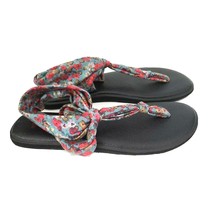 Sanuk Yoga mat Blue &amp; Pink Floral Fabric Sling Back Cushion Sandals Womens 7 - £8.04 GBP