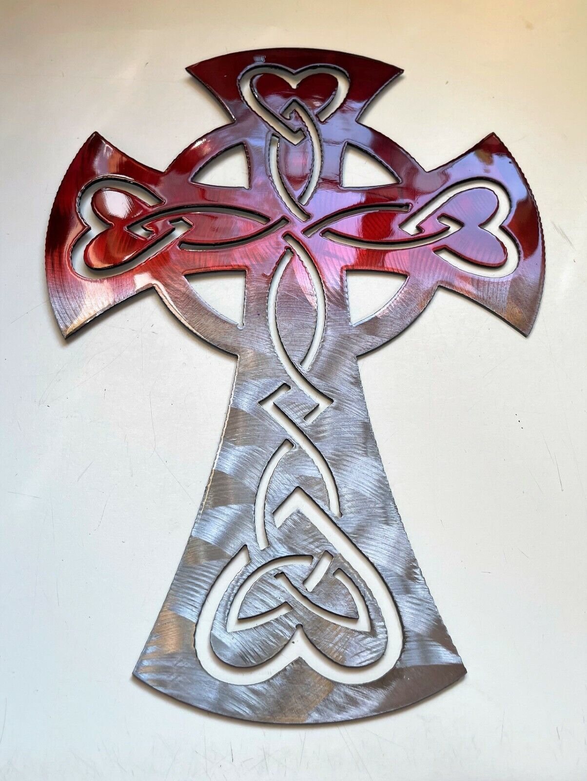 Primary image for Celtic Ornamental Cross - Metal Wall Art - Ruby Tinged 22"