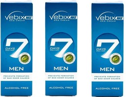 3X Vebix Deodorant Cream 7Days Long Lasting Men Antiperspirant Aluminum Free 25m - £35.71 GBP