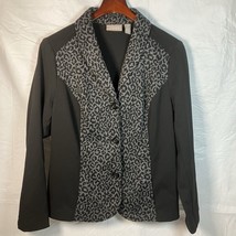 Chicos Women Jacket Blazer Size 2 Medium Stretch Black Animal Print Care... - $21.78