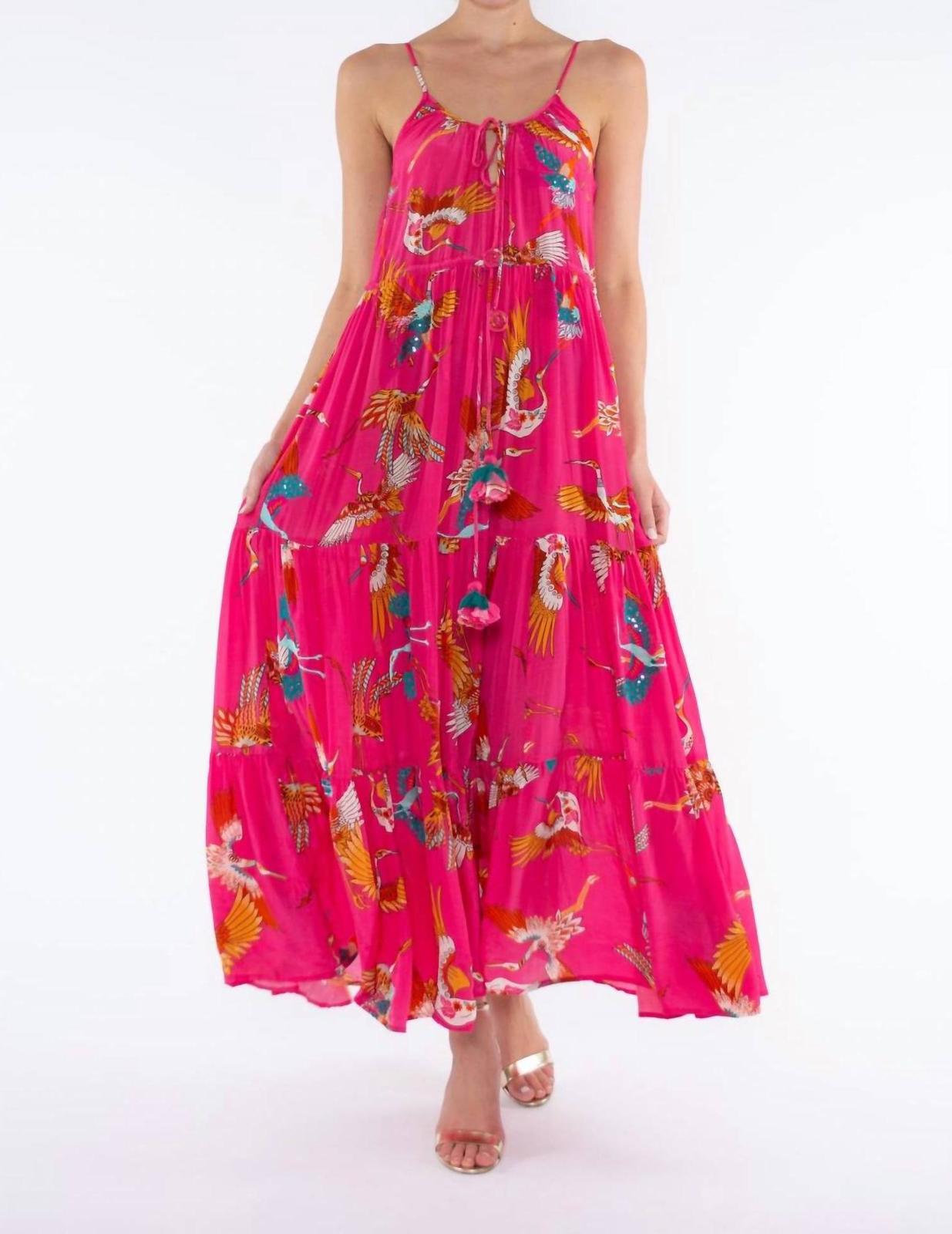 Taj By Sabrina Crippa Strappy Maxi With Tassel Ties Hot Pink - $193.00