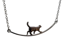 Cat Necklace Pendant Running Cat Clavicle Elegant 20&quot; Chain Feline Pet Jewellery - £3.96 GBP