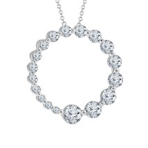 2 Ct Cut Graduated Real Moissanite Circle Pendant Necklace 14K White Gold Plated - £66.02 GBP