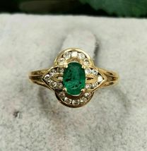 3.50Ct Emerald &amp; Diamond Wedding Ring,Estate Halo Setting 14K Yellow Gold Over - £81.60 GBP