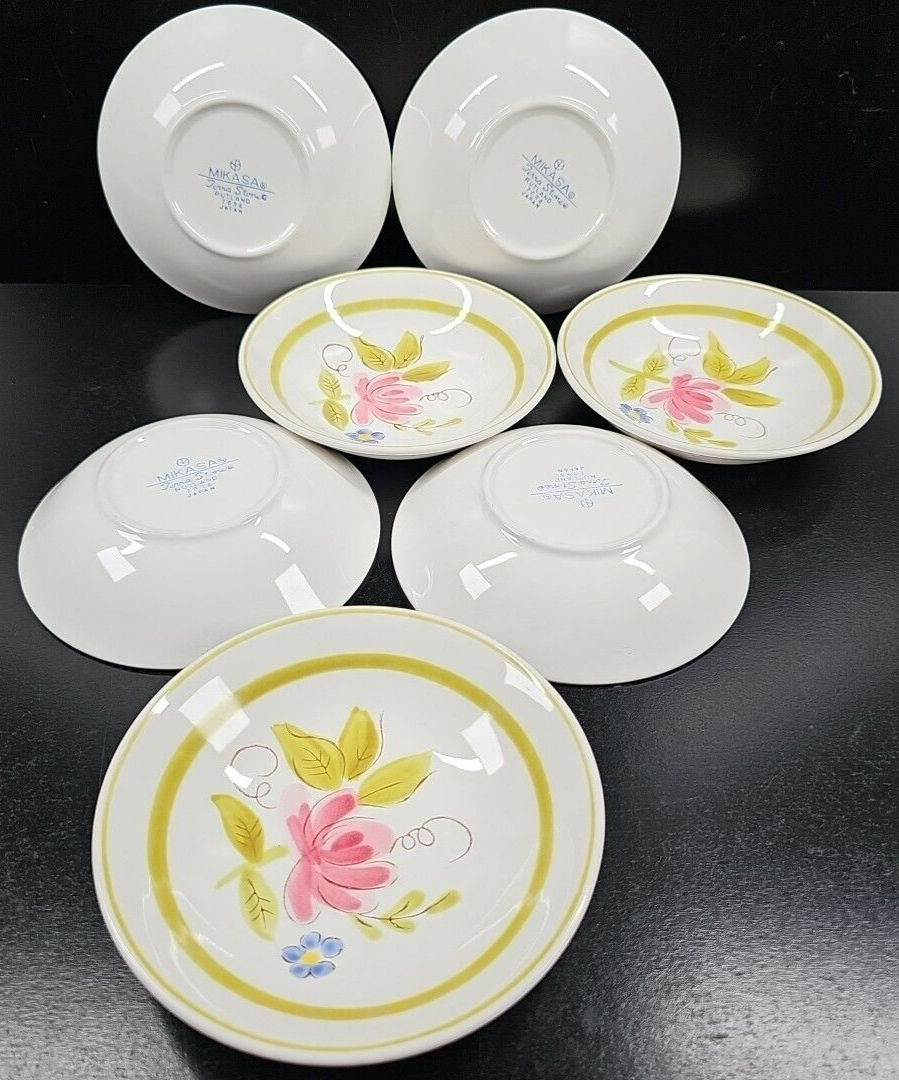 Primary image for (7) Mikasa Rutland Fruit Dessert Bowls Set Vintage Floral Terra Stone Japan Lot