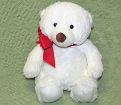 HALLMARK 2010 TEDDY BEAR WHITE with BIG RED RIBBON SOFT PLUSH STUFFED AN... - $11.34