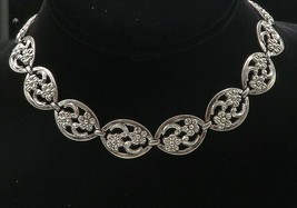 WRE 925 Sterling Silver - Vintage Open Flower Swirl Link Chain Necklace - NE1510 - £106.72 GBP