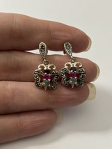 Sterling Ruby Emerald Sapphire Marcasite Butterfly Earrings NWOT - £20.38 GBP