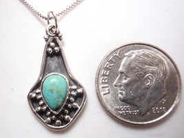 Turquoise Silver Dot Accented 925 Sterling Silver Oxidized Necklace - £13.65 GBP