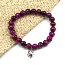 Natural Pink Star Tiger Eye Buddha 8 mm Beaded 7.5&quot; Stratchable Bracelet BBB-33 - £12.04 GBP