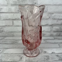 Fenton Heavy Scalloped Cranberry Pink Art Glass Stylized Waves Footed Vase VTG - £34.82 GBP