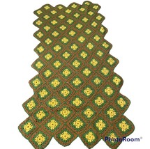 Vintage Handmade Crochet Blanket Afghan Granny Square 86X44 Green Yellow Long - £38.10 GBP
