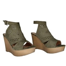 NWT Report Size 9W Olive Green Open Toe Wedge Sandals - £23.58 GBP