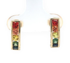 14k Yellow Gold Genuine Natural Rainbow Sapphire Stud Earrings 1.05ct TW #J6680 - €872,95 EUR