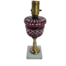 Vintage Cranberry Cut to Clear Glass Lamp with Brass and Marble Works! 12&quot; - £74.70 GBP
